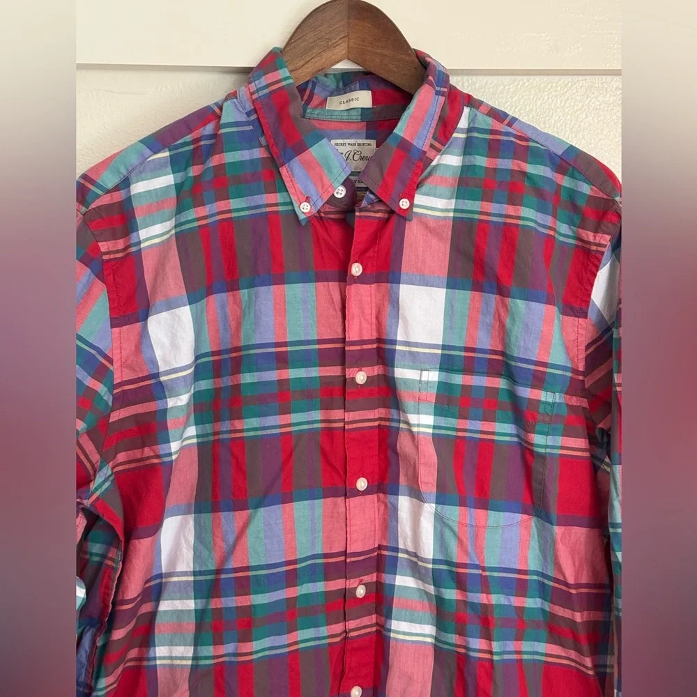 J.Crew Classic Fit Plaid Button-Down Shirt Secret Wash L Cotton Red Green Blue